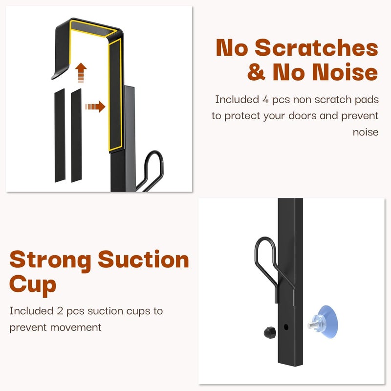 TOMIR Over The Door Hooks 2 Pack,12 Heavy Duty Towel Rack All Metal Coat Hanger for Jacket Robe Hat Purse Bags in Bathroom Bedroom Dorm, 28.3 Inches, Black - Image 5